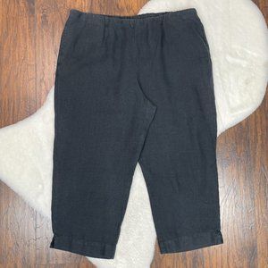 J. Jill Pants Large Black 100% Linen Crop Pull-On Elastic Waist Women's